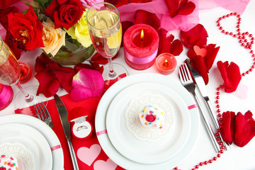 Table setting in honor of Valentine's Day close-up