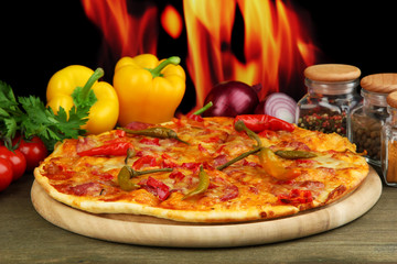 Tasty pepperoni pizza with vegetables