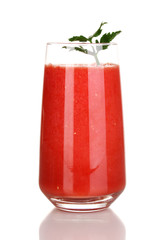 Glass of tomato juice isolated on white