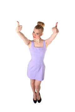 Female with okay gesture, isolated.