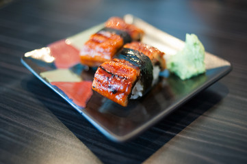 Close up of Unagi Sushi Set  Japan eel