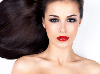 Beautiful woman with long straight brown hair