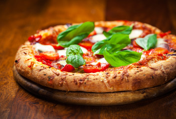 Pizza with salami and mozzarella © Brebca