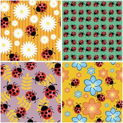 four seamless backgrounds with ladybirds