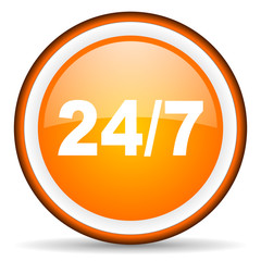 24/7 orange glossy circle icon on white background