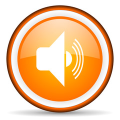 volume orange glossy circle icon on white background