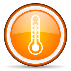 thermometer orange glossy circle icon on white background