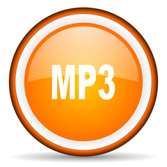 mp3 orange glossy circle icon on white background