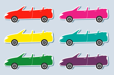 set of colorful stickers with sport cabriolet images