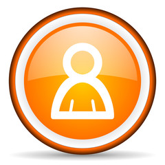 contact orange glossy circle icon on white background