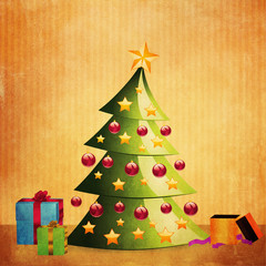 Grunge Christmas tree with gifts