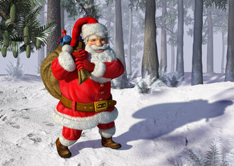 Santa Claus walking on snow.