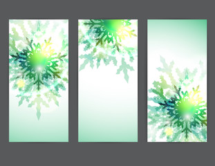 New Year vertical banners - green snowflakes
