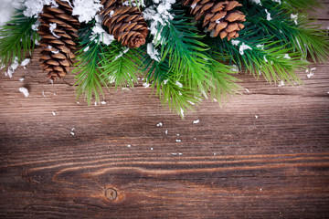 Christmas Fir Tree Border  on a wooden surface