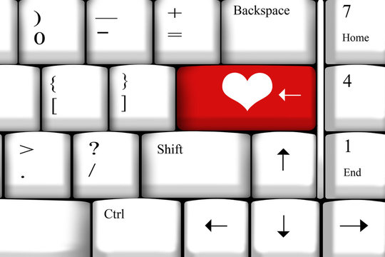 Computer keyboard with love key - concept for Valentine