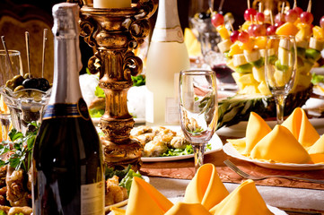 service with silverware and glass stemware for an event party