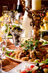 service with silverware and glass stemware for an event party