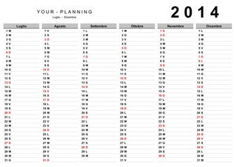 ITALIAN CALENDAR PLANNER 2014 LUGLIO DICEMBRE