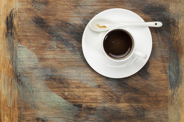 coffee cup on grunge wood