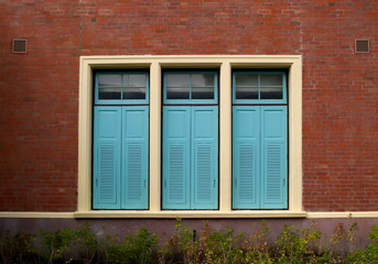 wooden  windows on old building