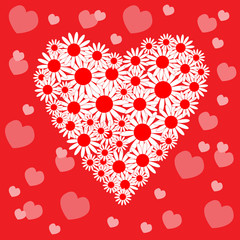 Card with heart of white daisies