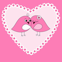 Card with pink heart and birds