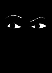 vector illustration of suspicious face, black background