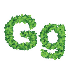 Vector eco alphabet letter G made from green leaves