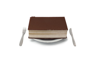 old thick book of bookworm on plate