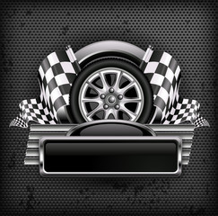 Racing emblem on black & text