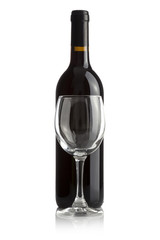 Elegant wine bottle and wine glass isolated on a white