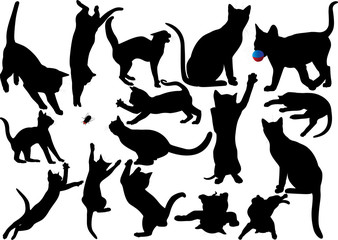 Cat and kitten vector silhouette set on white background