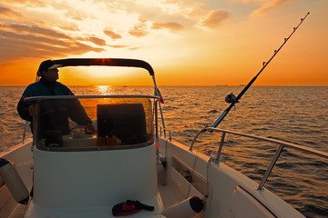 modern fishing boat at sunrise - 47326658
