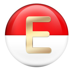 Button E in red glossy sphere