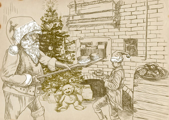 Santa Claus as baker - full sized (original) hand drawing
