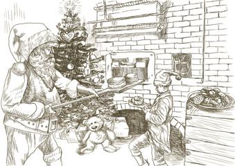 Santa Claus as baker - full sized (original) hand drawing