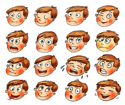 Emotions. Cartoon facial expressions set. Hand-drawn