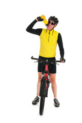 Mountain biker drinking water in studio