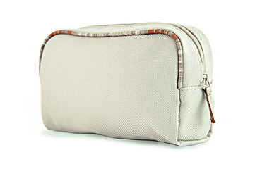 Light brown fabric toiletry or cosmetic bag