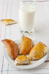Homemade pastry and glass of milk.