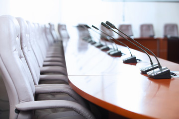 Conference hall with microphones