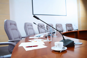 Conference hall with microphones