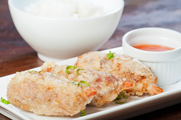 deep fried shrimp covered with ground pork