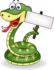 Obraz premium Green snake with blank sign