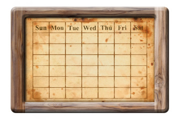 table for calendar on old brown paper in wooden frame - 47336697
