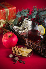 Christmas still life with hot wine and spices
