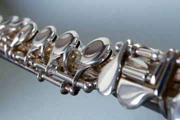 close-up of a silver flute