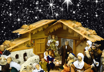 Weihnachtskrippe mit Sternenhimmel