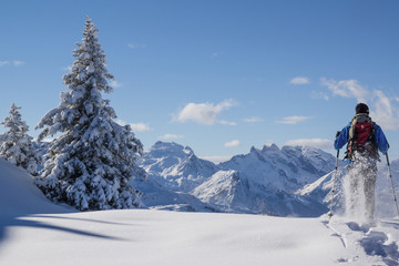 Schneeschuhwanderer in den Alpen