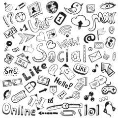 Vector hand drawn icons: big set of modern social doodles